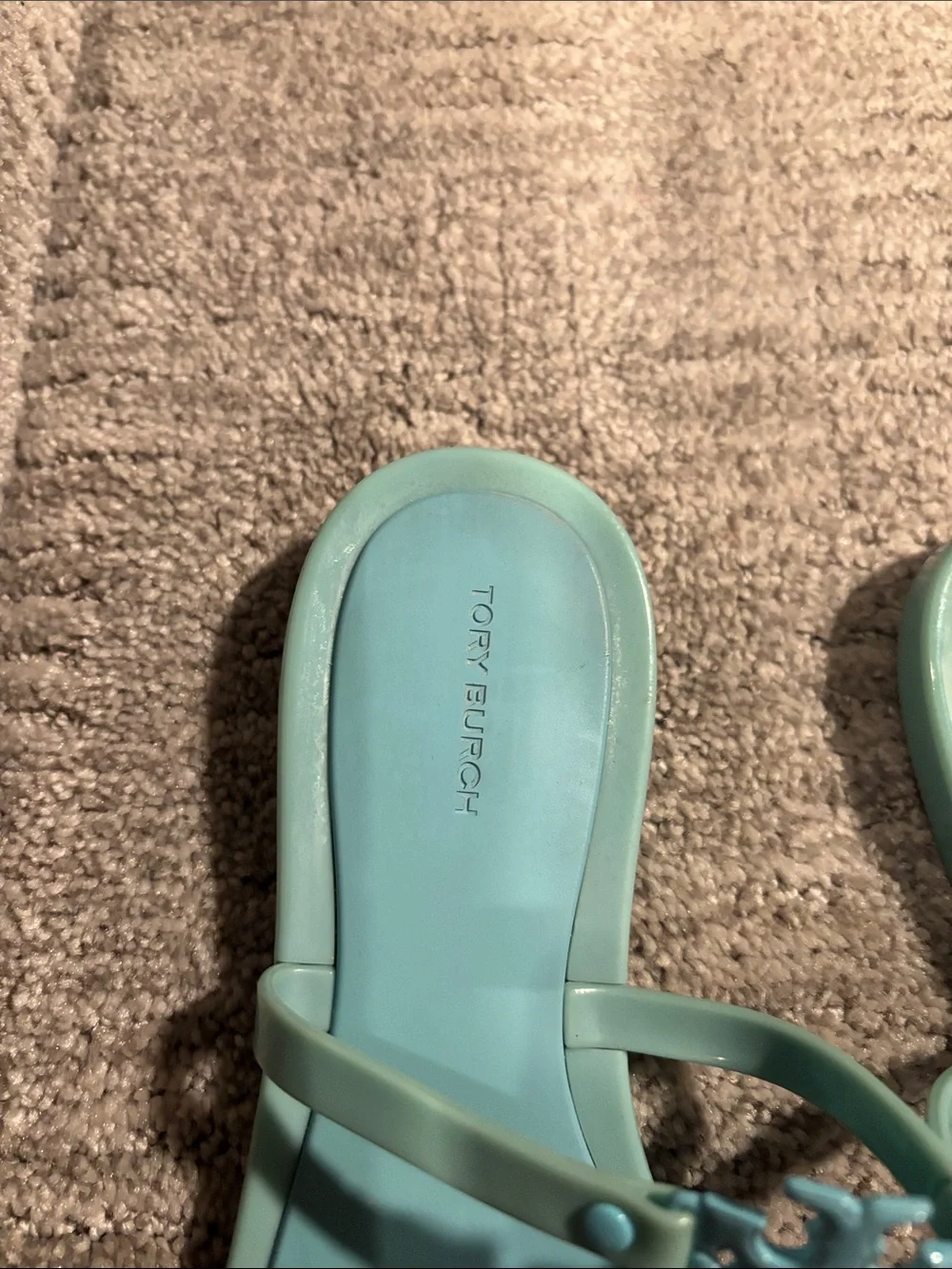 Tory Burch Aqua Logo Jelly Thong Sandals size 7